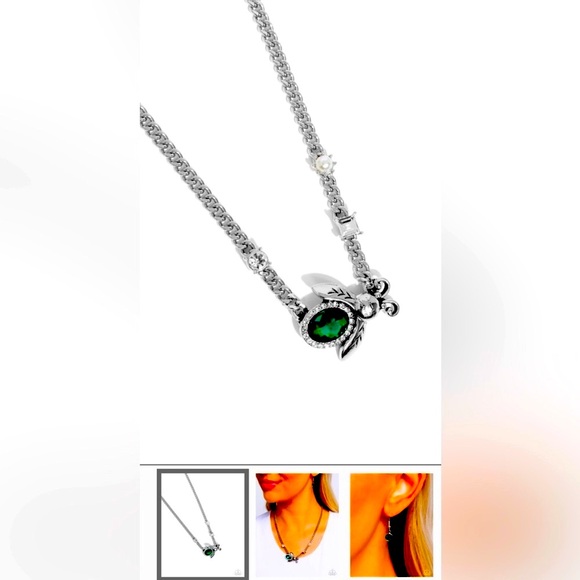 🔥🪲🔥 “BEDAZZLED BEETLE” GREEN NECKLACE WITH FREE EARRINGS ~ PAPARAZZI❗️🔥🪲🔥 - Picture 4 of 6